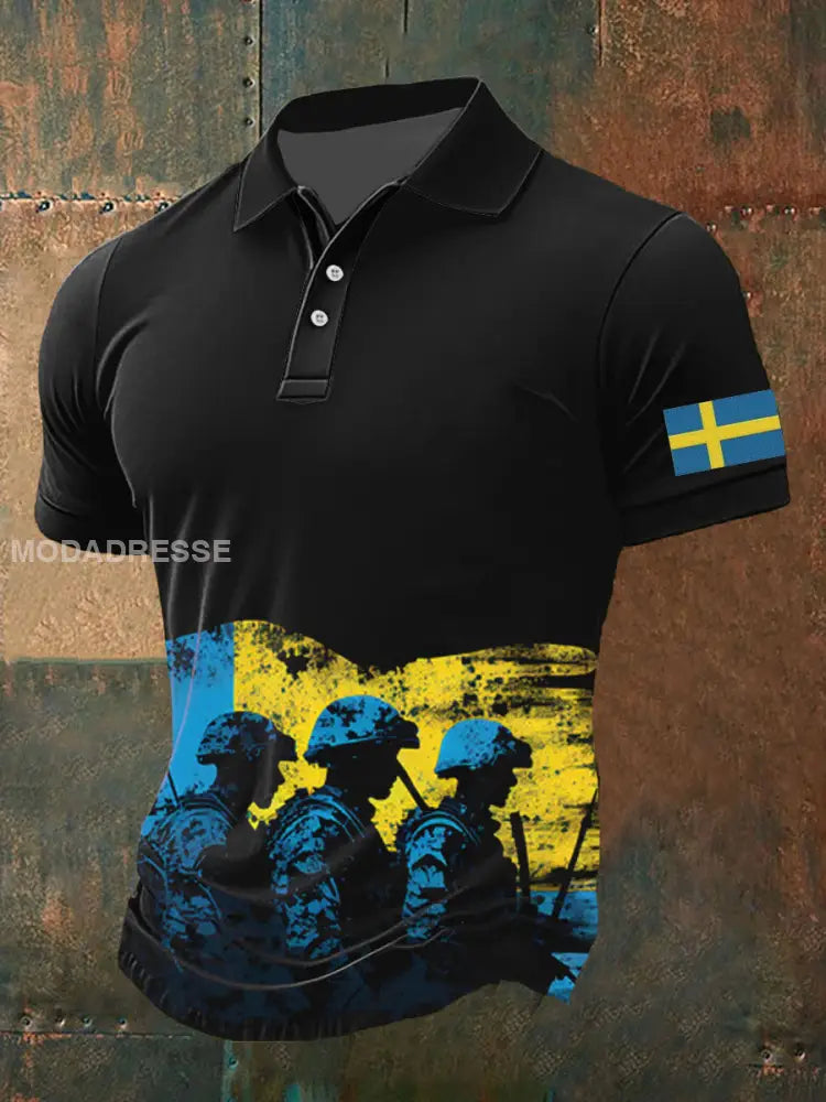 Mäns Retro Svenska Kultur Konst Skriv ut Casual Short-Slorad Polo-skjorta A / S
