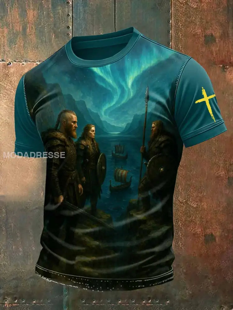 Mäns Retro Svenska Viking Print Casual T-shirt som bild / S