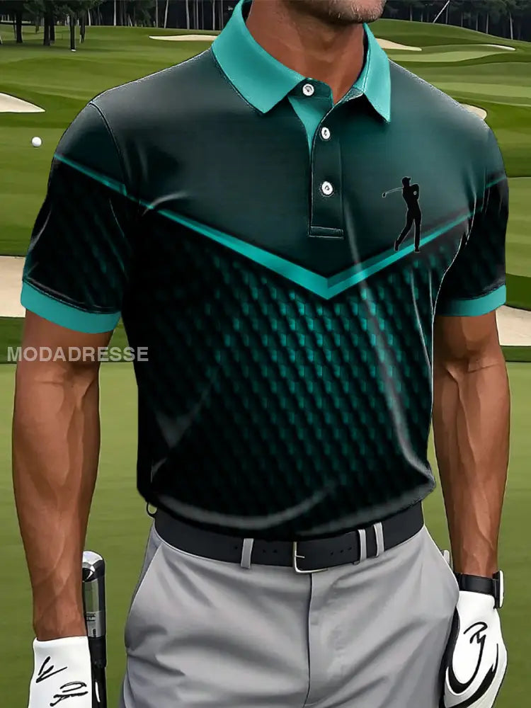 Mäns Retro Symmetrisk geometrisk konst Skriv ut Casual Business Polo tröj flerlog / S
