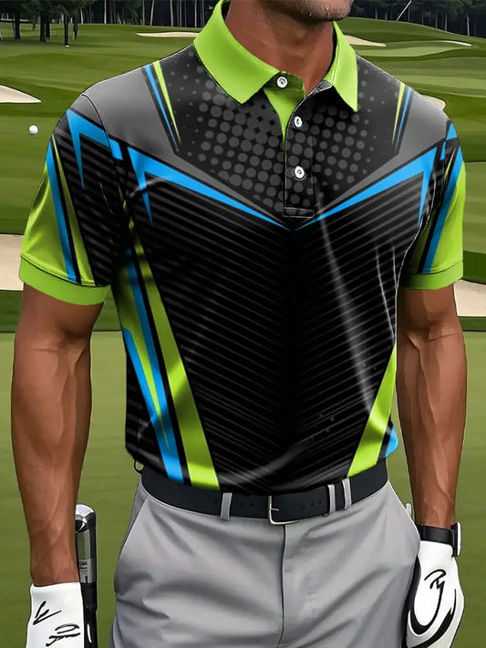 Mäns Retro Symmetrisk linje Geometrisk konst Skriv ut Casual Business Polo tröj flerlog / S