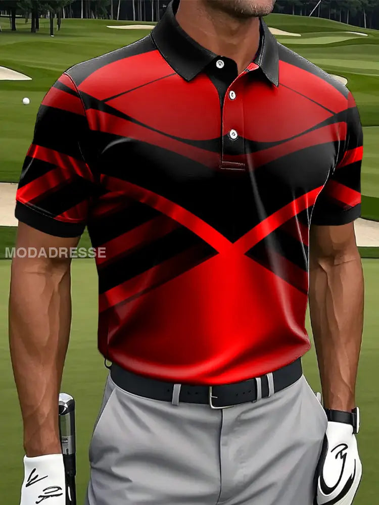 Mäns Retro Symmetrisk randig konstnärliga tryck Casual Business Polo tröj flerlog / S