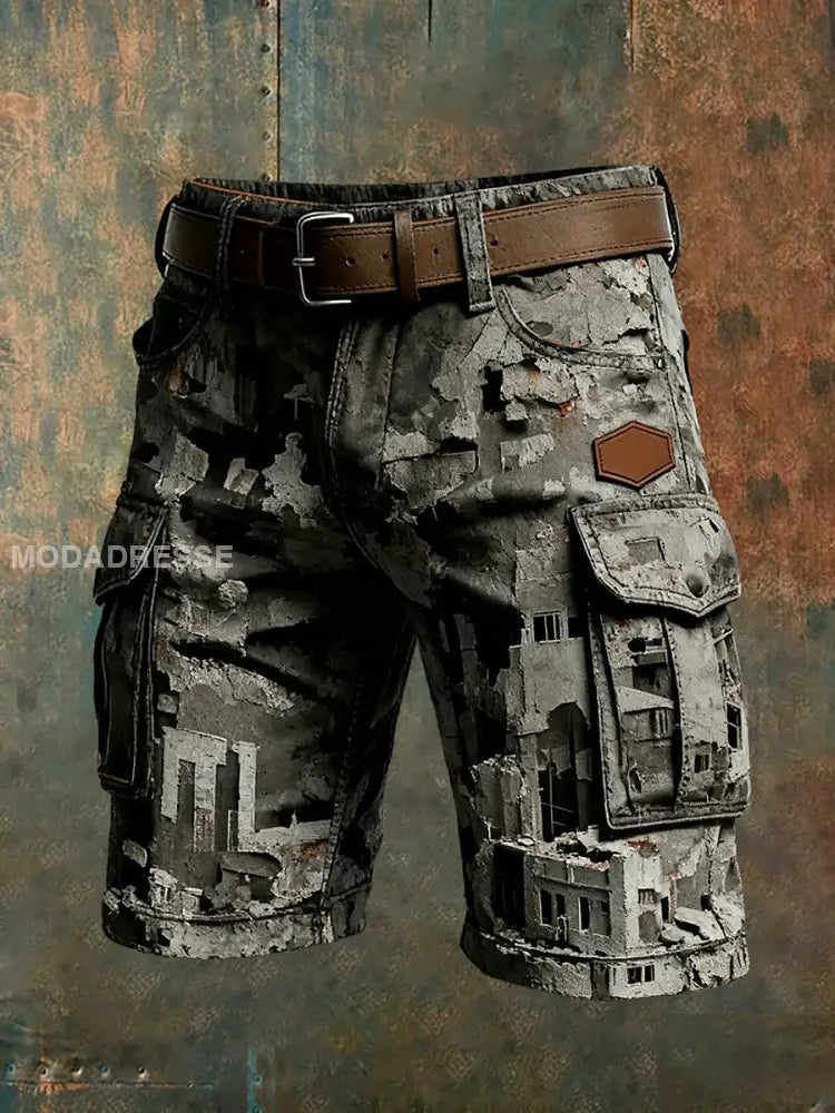 Mäns Retro Vacation Business Art Print Casual Shorts A / S