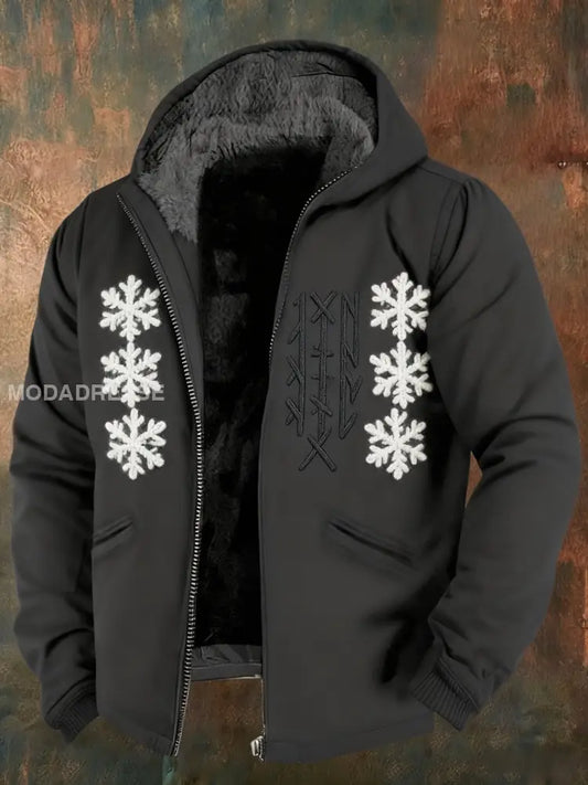 Mäns Retro Viking Celtic Knop Snowflake Skriv ut Casual Zip-Up Fleece Hooded Jacka grå / S