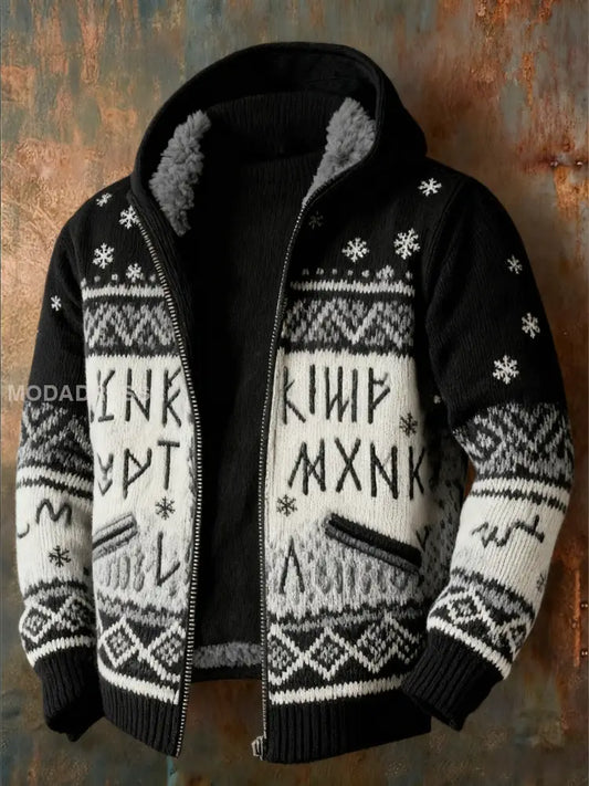 Mäns Retro Viking Celtic Knot Snowflake Gradient Skriv Casual Zip-Up Fleece Hooded Jacka svart / S