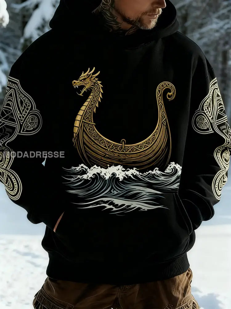 Mäns Retro Viking konst Skriv ut bekväm huvad A / S