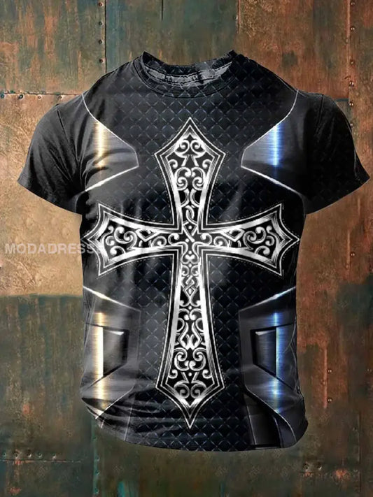 Mäns Retro Viking kors Print Casual T-shirt som bild / S