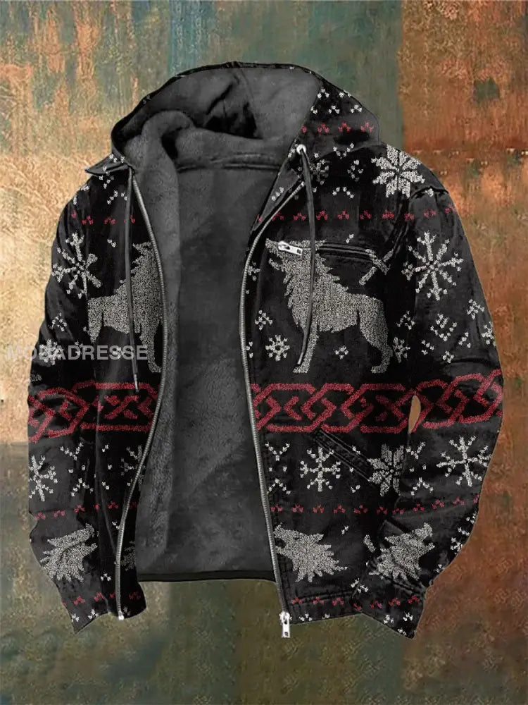 Mäns Retro Viking Print Casual Hooded Jacka som bild / S