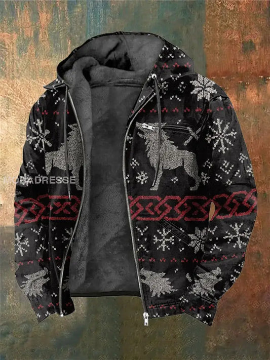 Mäns Retro Viking Print Casual Hooded Jacka som bild / S