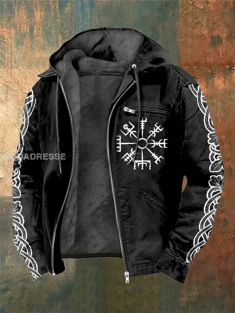 Mäns Retro Viking Print Casual Hooded Jacka som bild / S