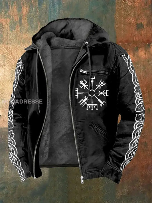 Mäns Retro Viking Print Casual Hooded Jacka som bild / S