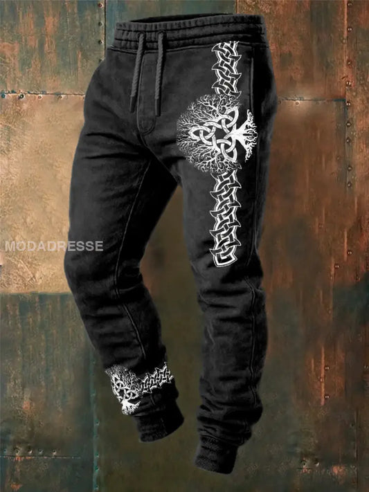 Mäns Retro Viking Print Casual Sportbyxor som bild / S