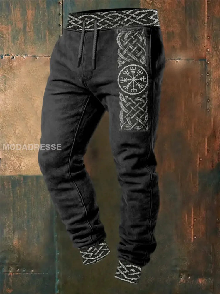 Mäns Retro Viking Print Casual Sportbyxor som bild / S