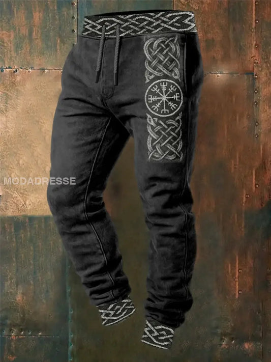 Mäns Retro Viking Print Casual Sportbyxor som bild / S