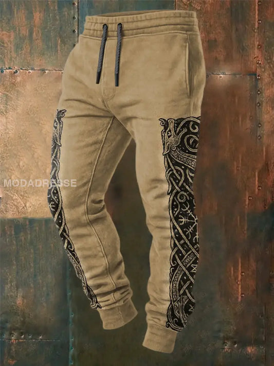 Mäns Retro Viking Print Casual Sportbyxor som bild / S