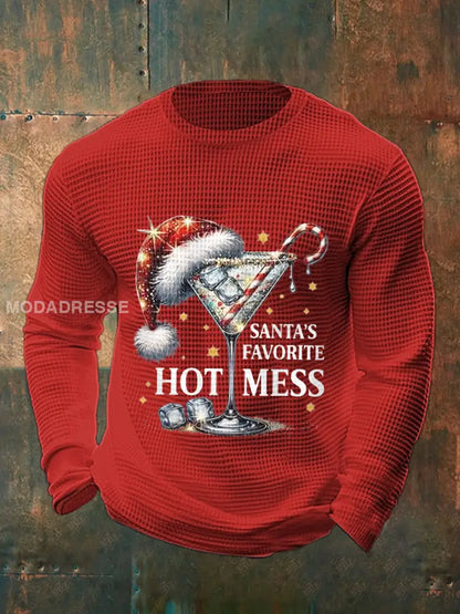 Mäns roliga jul jul tomtens favorit Hot mess Casual våffle lång ärm topp röd / S