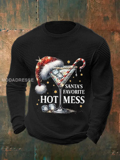 Mäns roliga jul jul tomtens favorit Hot mess Casual våffle lång ärm topp svart / S