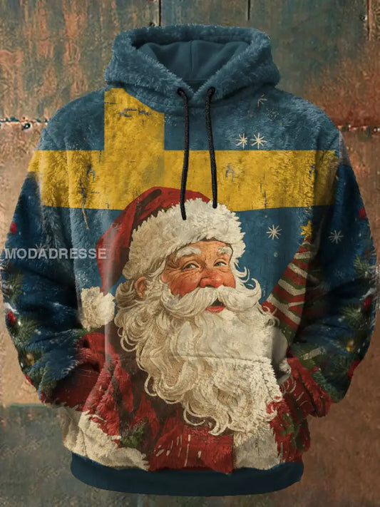 Mäns roliga jul tryckt Hoodie tryckt blå / S