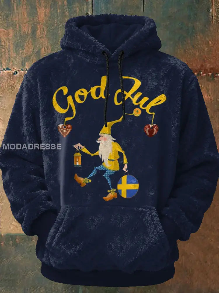 Mäns roliga jul tryckt Hoodie tryckt blå sjöfart / S