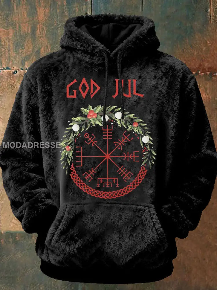 Mäns roliga jul tryckt Hoodie tryckt svart / S