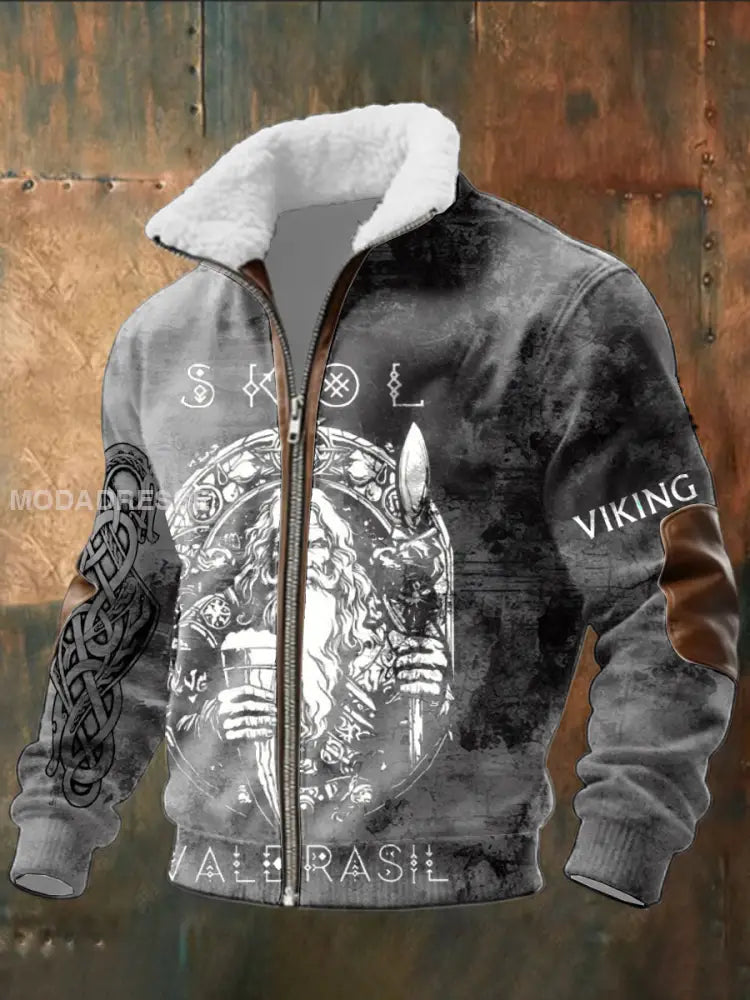 Mäns rustic Viking Skol & Knotwork Tryckjacka flerlog / S