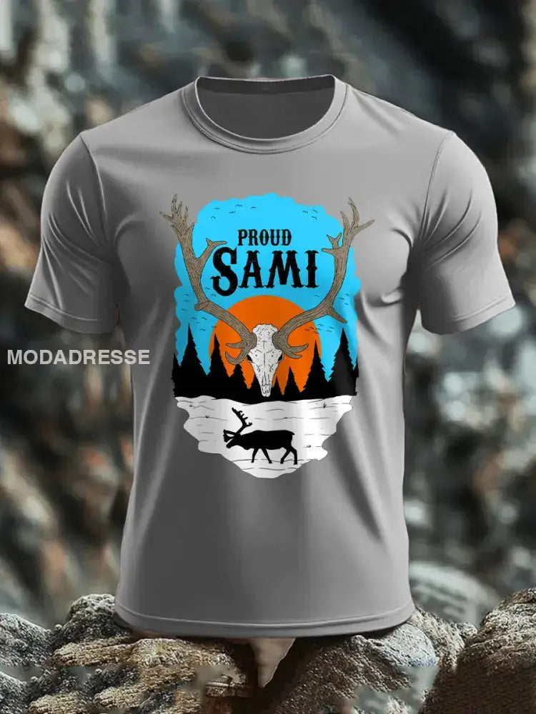 Mäns samiska folk Stolt Tryckt T shirt ljusgrå. / S