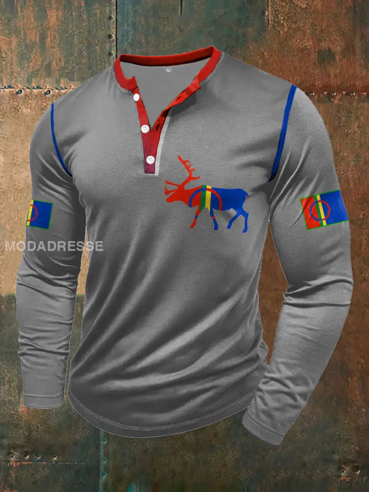 Mäns samiska folk stolta tryckta Casual Tops ljusgrå. / S