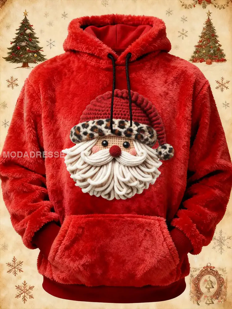 Mäns Santa Plush Hoodie. röd / S