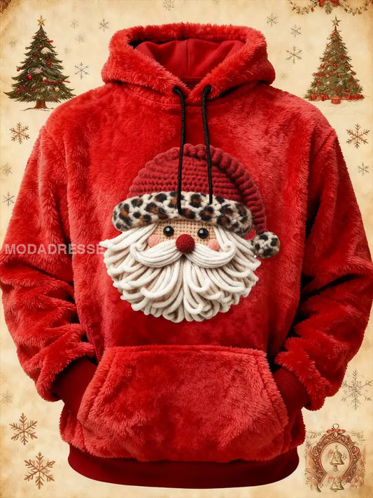 Mäns Santa Plush Hoodie. röd / S