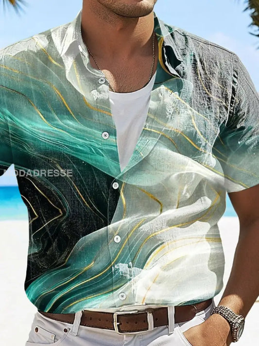 Mäns semester stil Hawaii Tryckta Casual Tops grönt / S