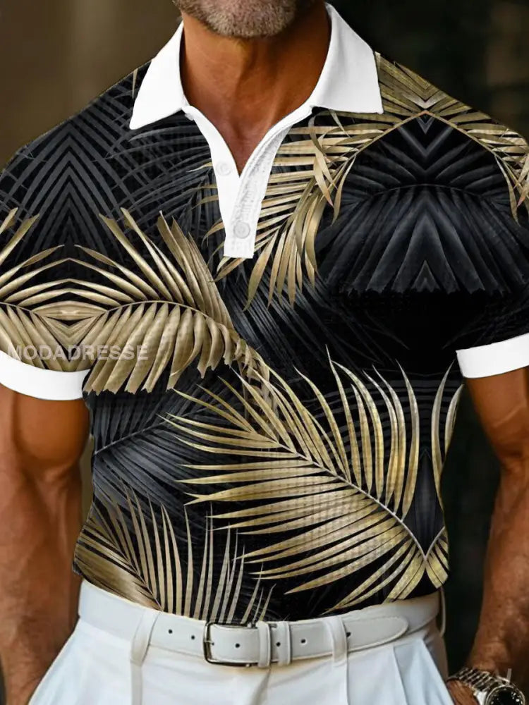 Mäns semester stil Hawaii tryckta våffel Casual tops svart / S