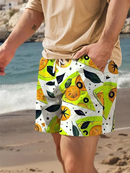 Mäns semester stil Print Casual Shorts fyllig grön / S