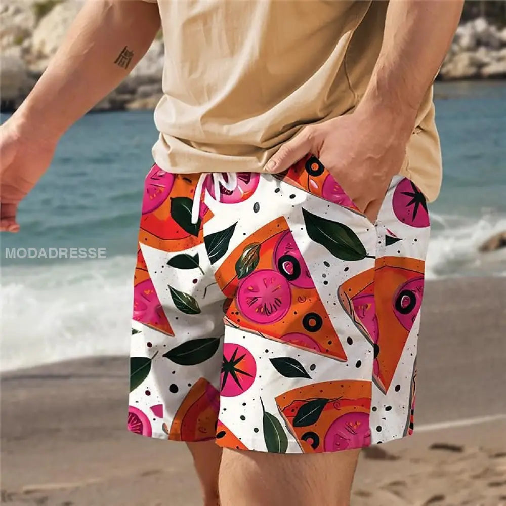 Mäns semester stil Print Casual Shorts röd / S