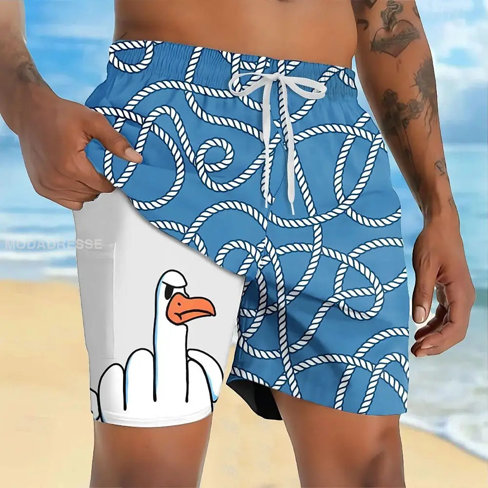 Mäns semester stil tecknad film Printed fodrad snabb torr shorts blå / S