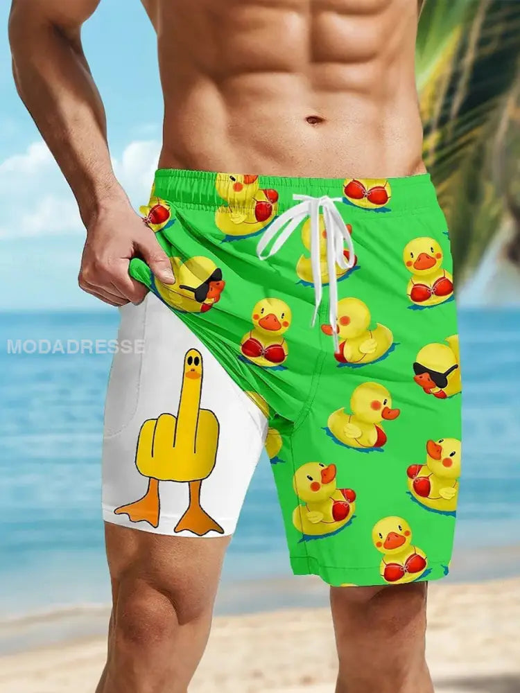 Mäns semester stil tecknad film Printed fodrad snabb torr shorts grön / S