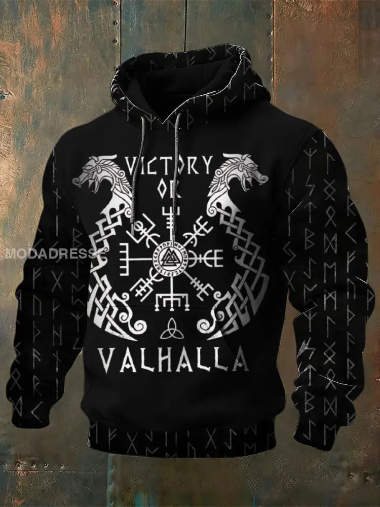 Mäns slående ’ seger eller Valhalla’ Vikingsymbol Hoodie. flerlog / S