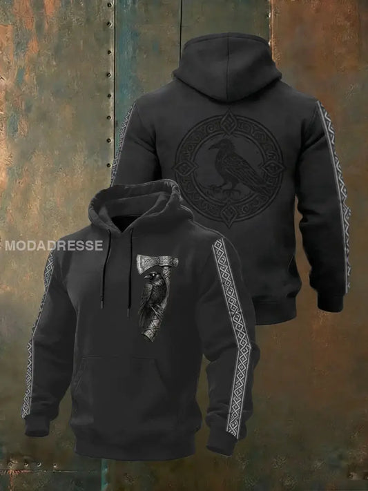 Mäns Slakt Svart Raven & Axe Nordic Mönster Hoodiet flerlog / S