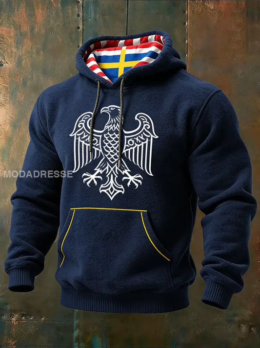 Mäns Sleek Navy Eagle Emblem Svenska Flag fodrad Hoodies flerlog / S