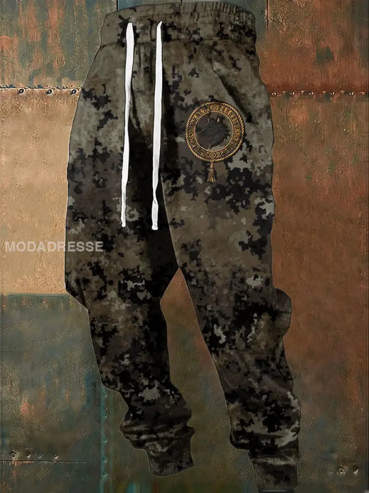 Mäns snygga Camo varg Crest dragsäng jogger byxor flerlog / S