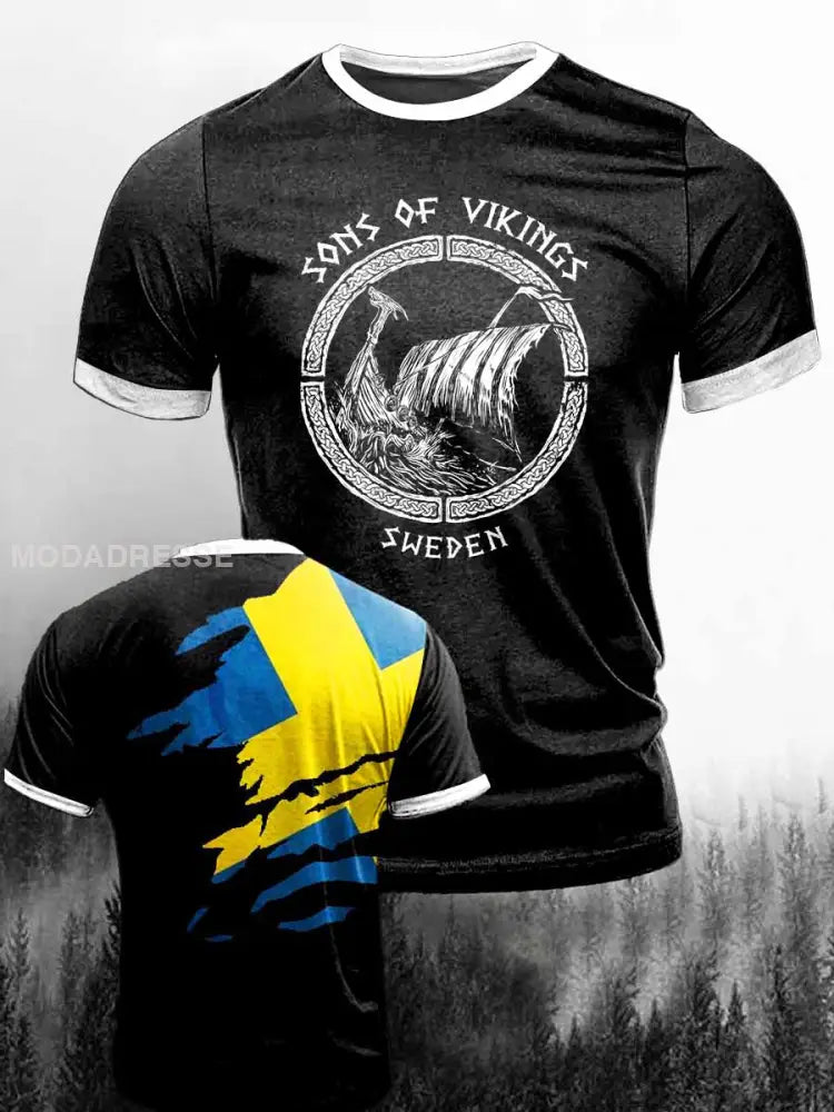 Mäns son av Viking Print Vintage Mode kort ärm T-shirt S