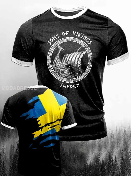 Mäns son av Viking Print Vintage Mode kort ärm T-shirt S