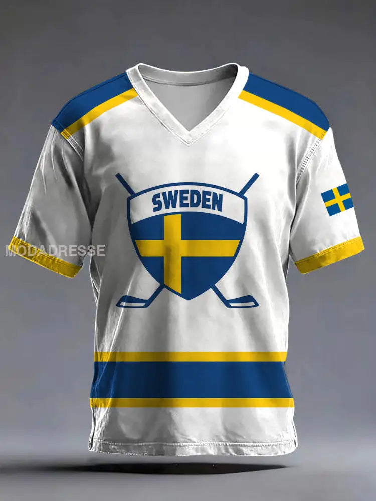 Mäns svensk ishockey tryckt Casual T-shirt vitt / S