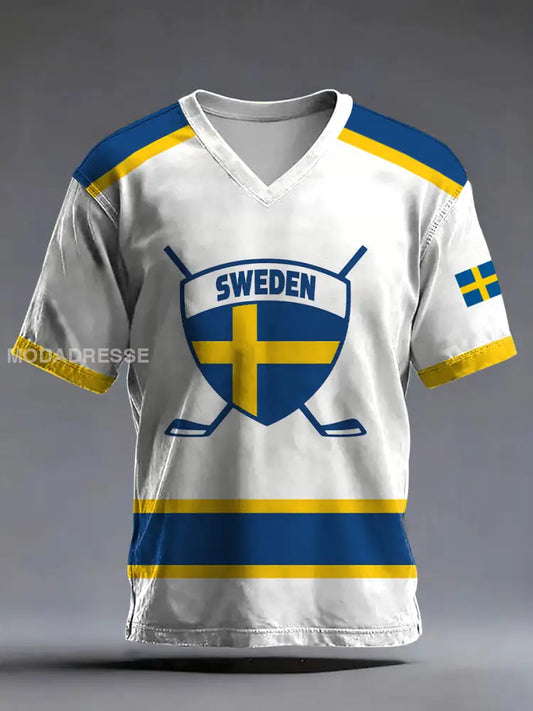 Mäns svensk ishockey tryckt Casual T-shirt vitt / S
