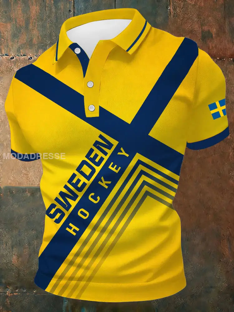 Mäns svensk Ishockey Tryckt Casual Topp gul / S