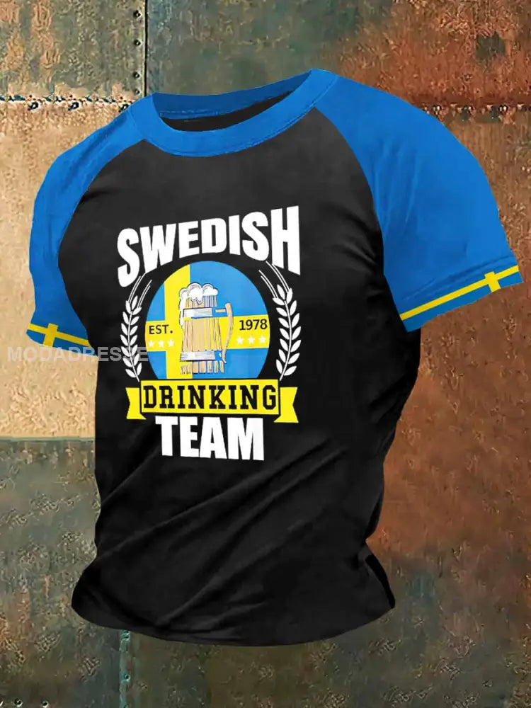 Mäns svenska dricka lag Skriv ut Vintage Mode Plunger Kort ärm T-shirt S