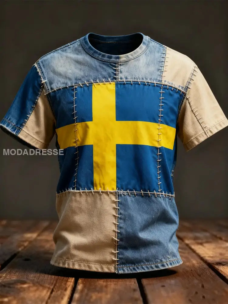 Mäns svenska flagga T-shirt som bild / S