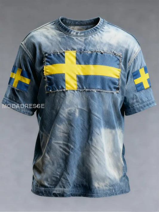 Mäns svenska flagga T-shirt som bild / S