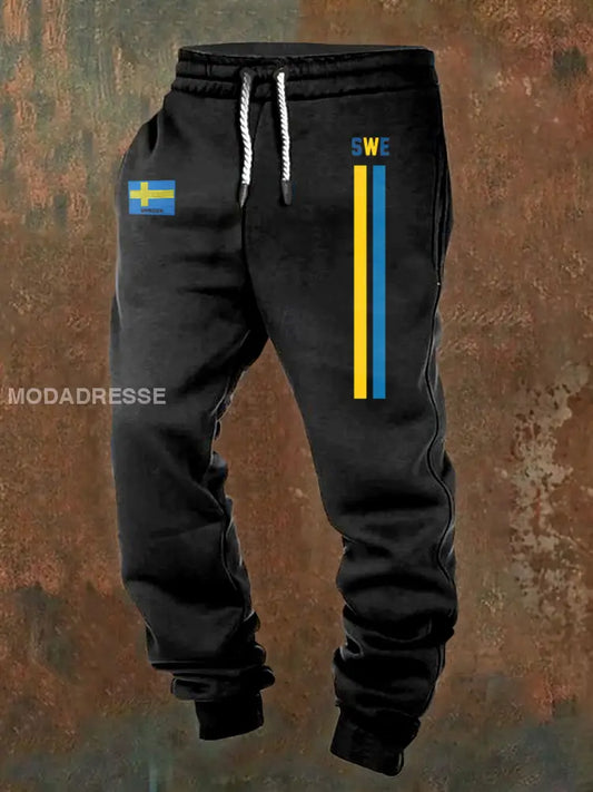 Mäns svenska flaggmönster Tryckta Casual Byxor som bild / S
