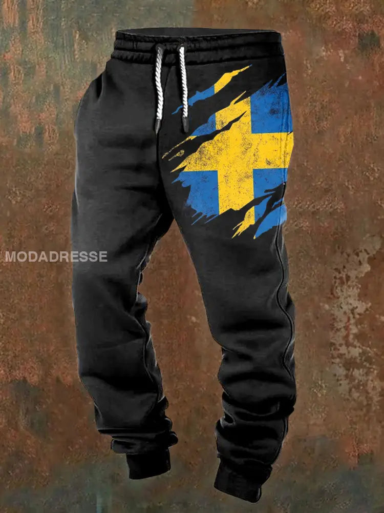 Mäns svenska flaggmönster Tryckta Casual Byxor som bild / S
