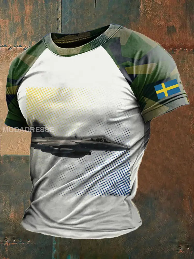 Mäns svenska flygvapnet tryckt T-shirt kränk-vitt / S