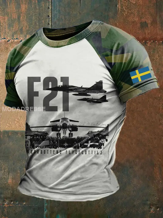 Mäns svenska flygvapnet tryckt T-shirt kränk-vitt / S